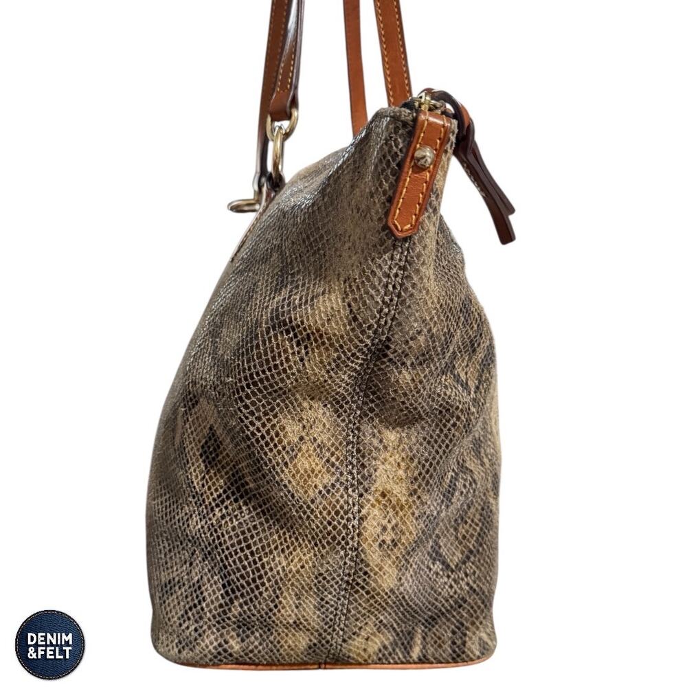 Dooney & Bourke Snakeskin Embossed Leather Tote Shoulder Bag Zip Top Brown Large - Picture 2 of 14